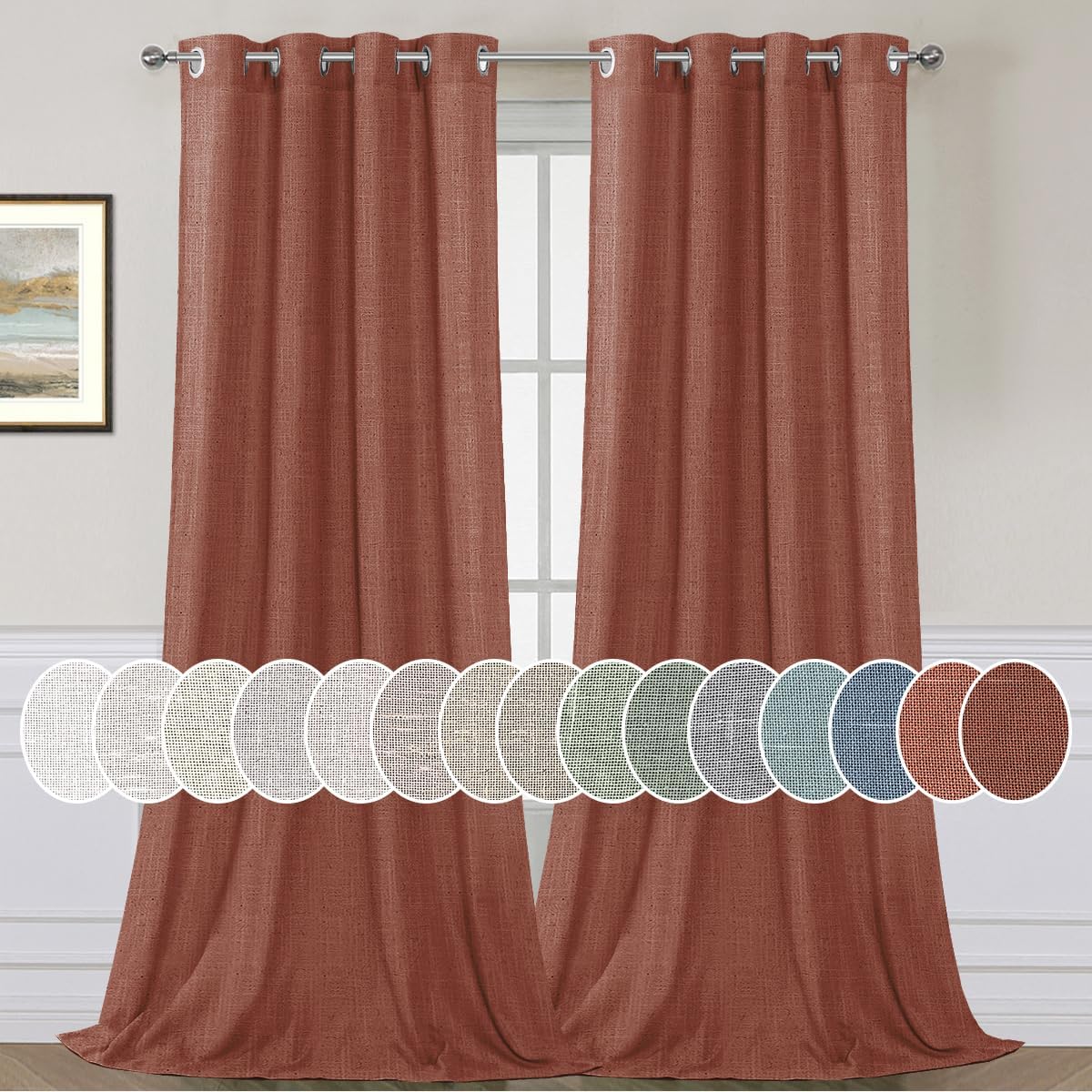 Light Filtering Linen Textured Curtains Grommet Curtains