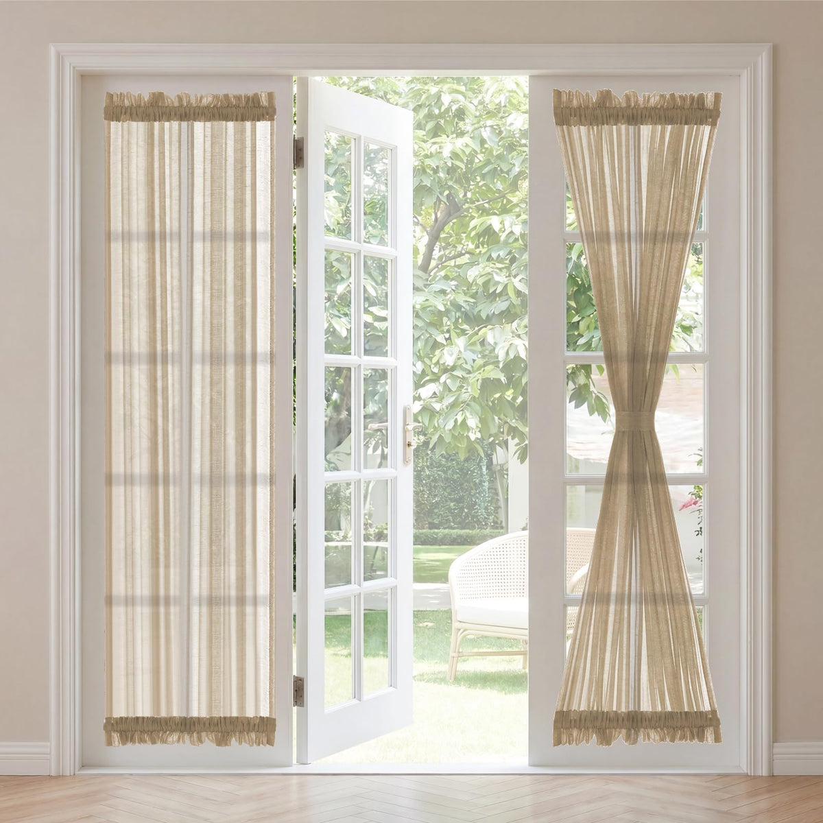H.VERSAILTEX Linen French Door Curtains Semi Sheer Light Reducing Privacy Doors Window Cover with Tieback | Rod Pocket 1 Panel Door Shades for Glass Living Room Doorways,52" W x 72" L,Linen