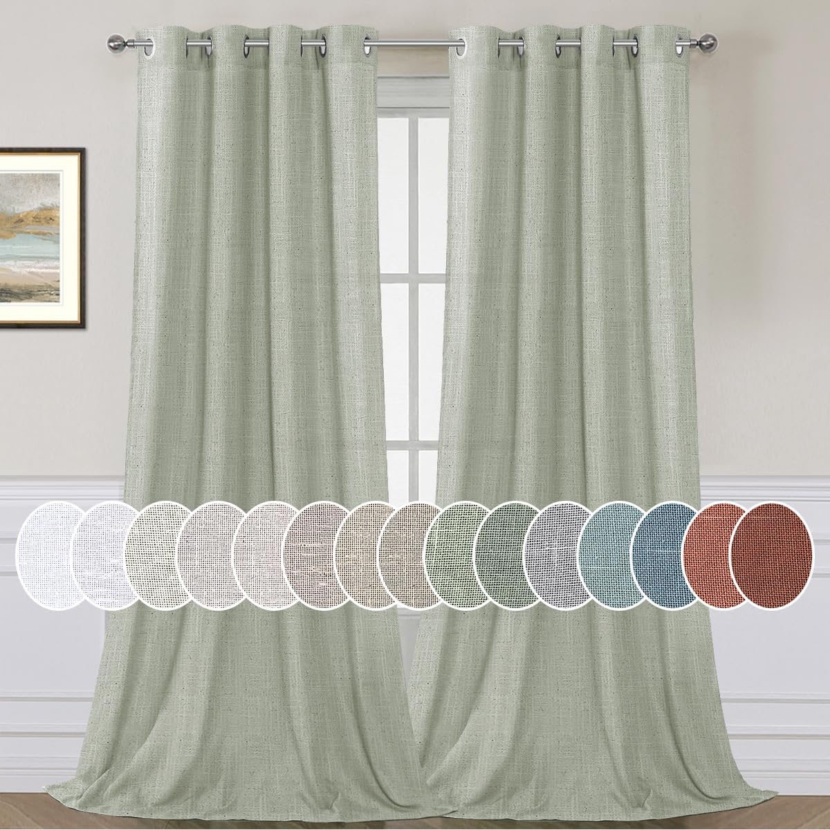 Light Filtering Linen Textured Curtains Grommet Curtains