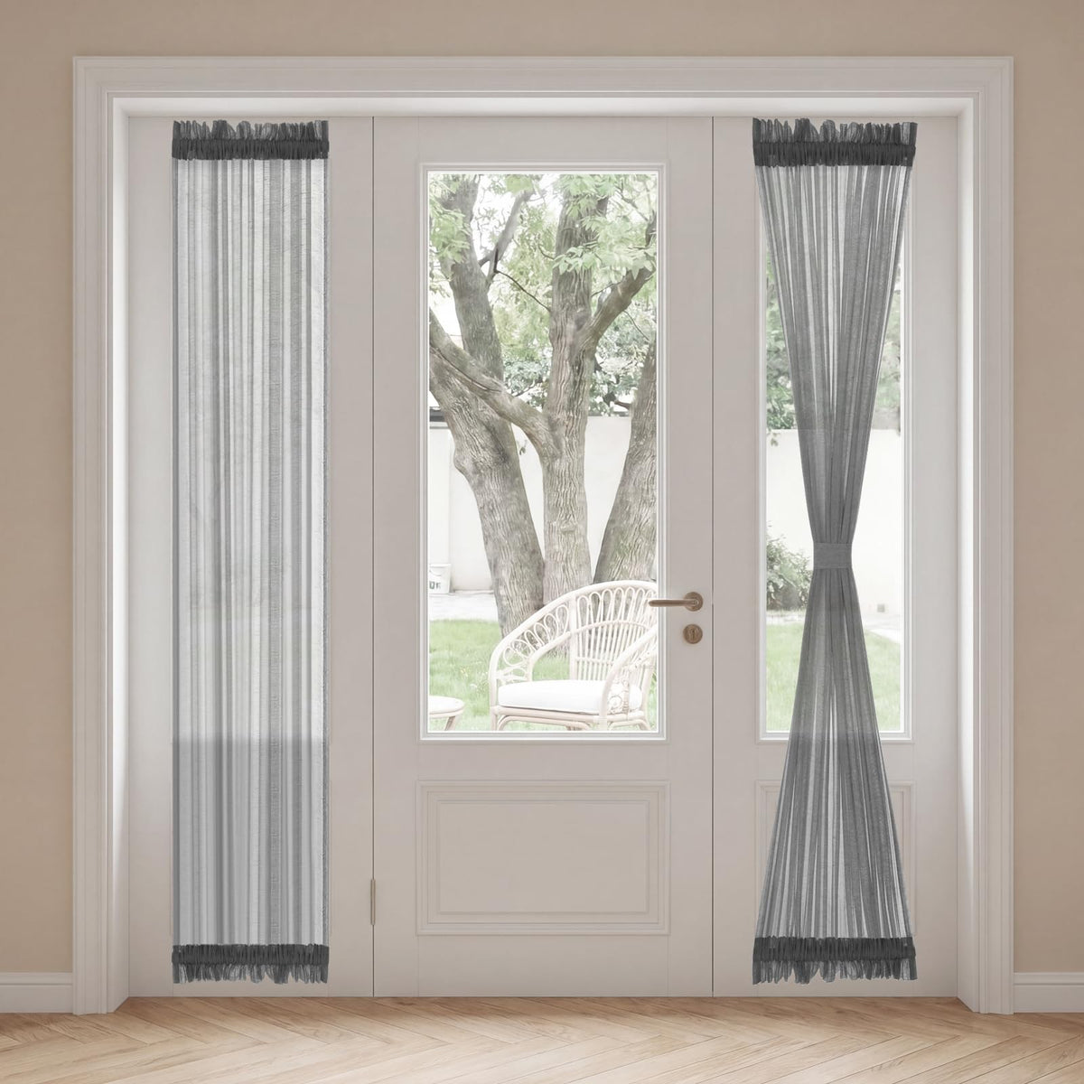 H.VERSAILTEX Linen French Door Curtains Semi Sheer Light Reducing Privacy Doors Window Cover with Tieback | Rod Pocket 1 Panel Door Shades for Glass Living Room Doorways,52" W x 72" L,Linen