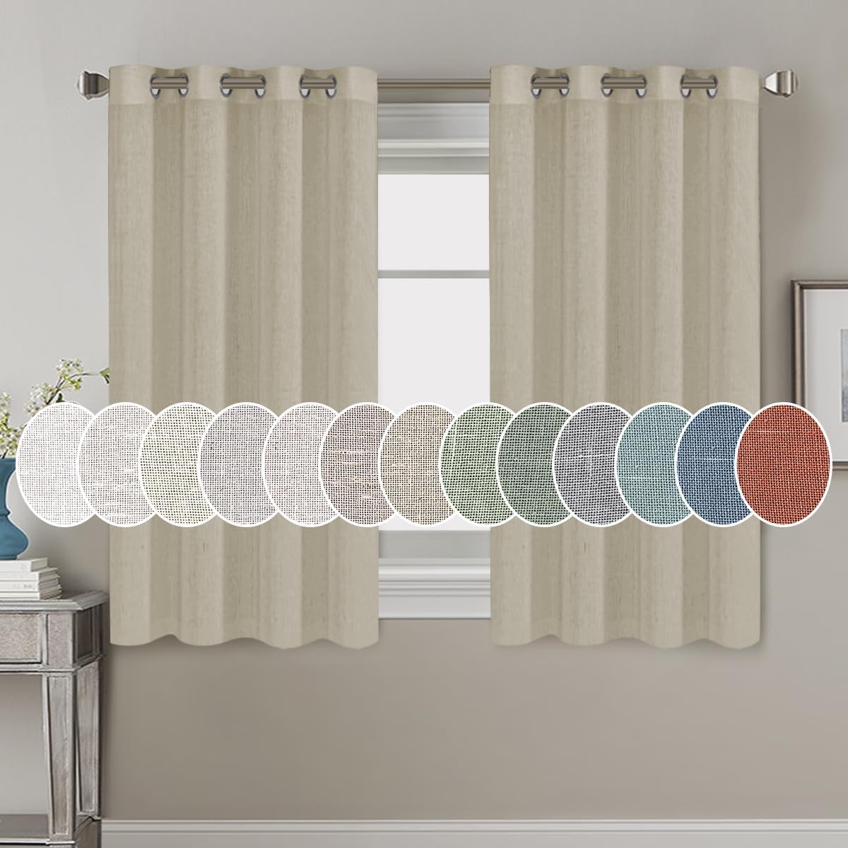 Light Filtering Linen Textured Curtains Grommet Curtains