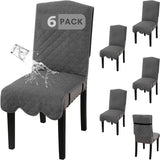 H.VERSAILTEX 100% Waterproof Dining Chair Covers Set of 6 Teddy Fleece Kitchen Chair Covers Parson Chair Slipcovers for Kitchen Dining Room, Charcoal