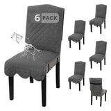 H.VERSAILTEX 100% Waterproof Dining Chair Covers Set of 6 Teddy Fleece Kitchen Chair Covers Parson Chair Slipcovers for Kitchen Dining Room, Charcoal