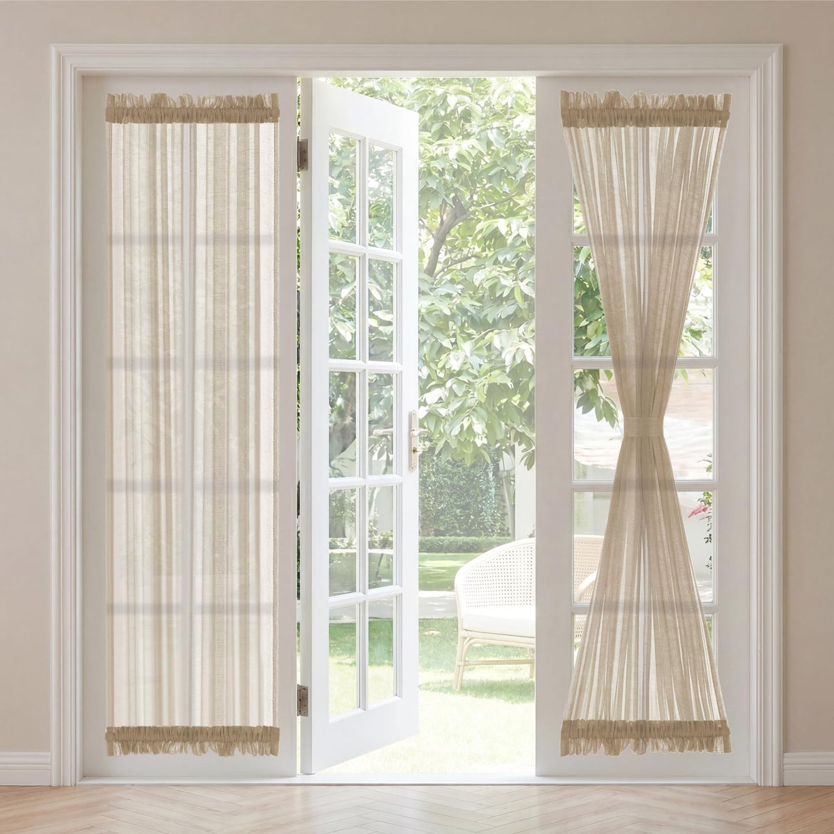 H.VERSAILTEX Linen French Door Curtains Semi Sheer Light Reducing Privacy Doors Window Cover with Tieback | Rod Pocket 1 Panel Door Shades for Glass Living Room Doorways,52" W x 72" L,Linen