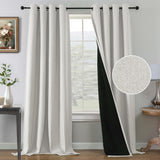 H.VERSAILTEX Farmhouse Boho Curtains for Living Room, 90% Blackout Drapes for Bedroom Energy Efficient, 96 Inch Long Windows Grommet Curtains, Burlap Textured 2 Panels, W52 x L96in, Heather Ivory