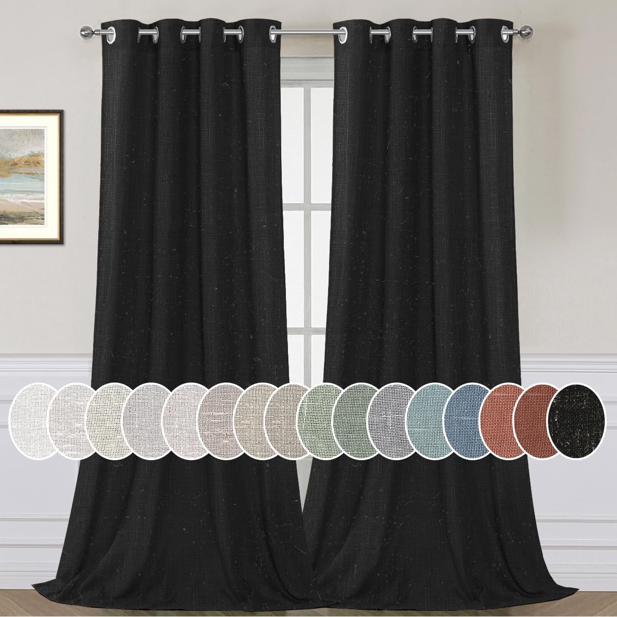 Light Filtering Linen Textured Curtains Grommet Curtains