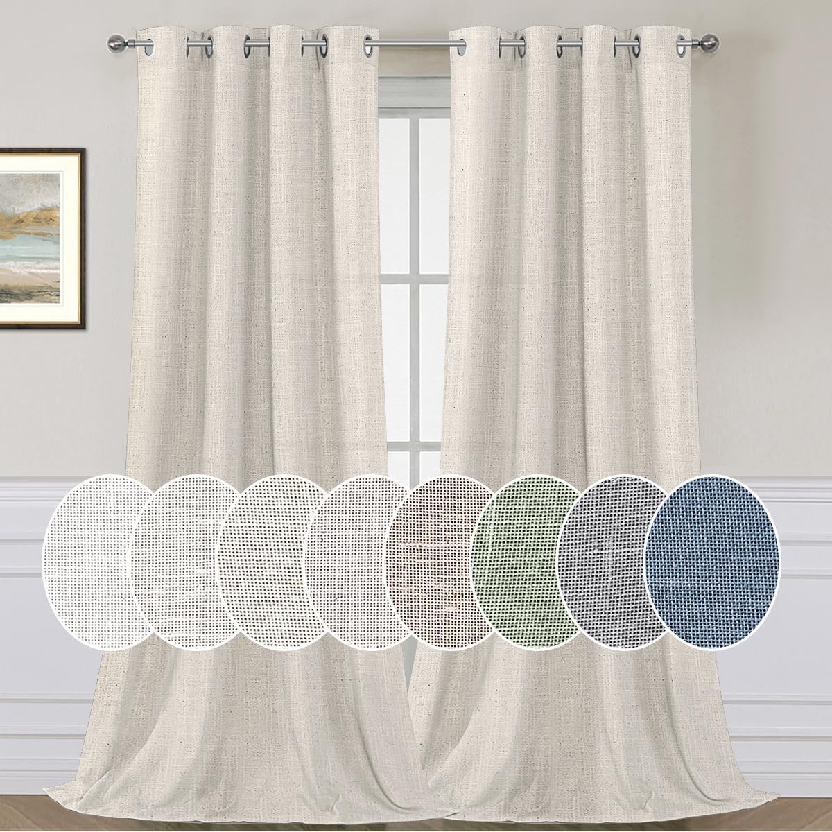 Light Filtering Linen Textured Curtains Grommet Curtains