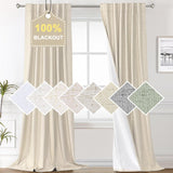 100% Blackout Curtains for Bedroom Faux Linen Texture Thermal Back Tab/Rod Pocket/Hook Belt Draperies 2 Panels