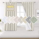 100% Blackout Curtains for Bedroom Faux Linen Texture Thermal Back Tab/Rod Pocket/Hook Belt Draperies 2 Panels