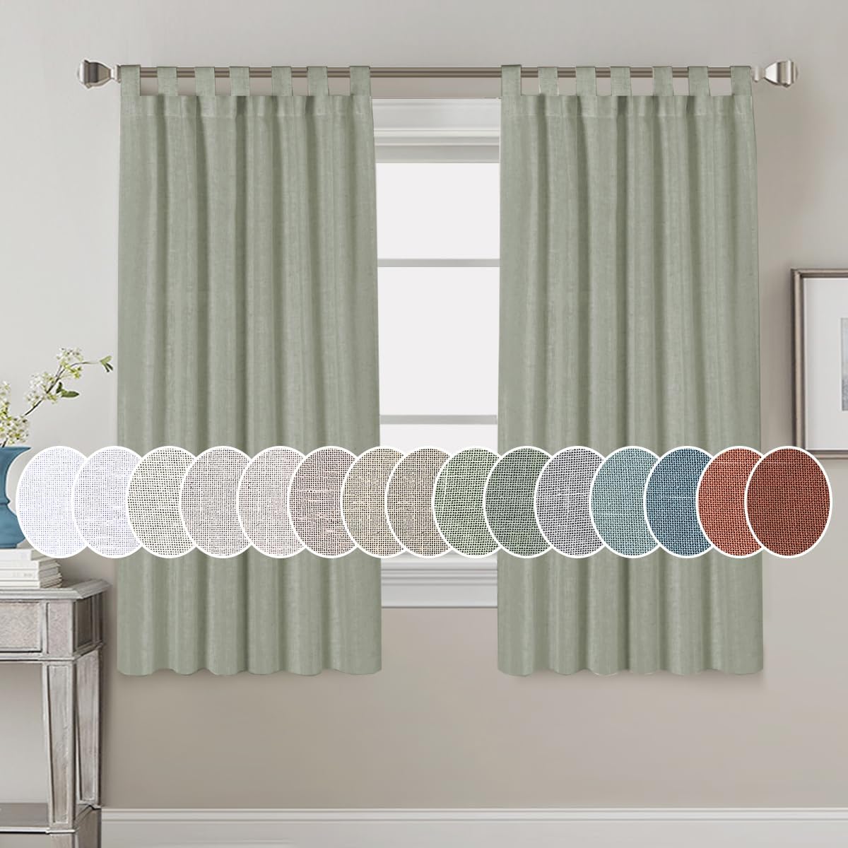 Natural Linen Tab Top Curtains Semi Sheer Curtains