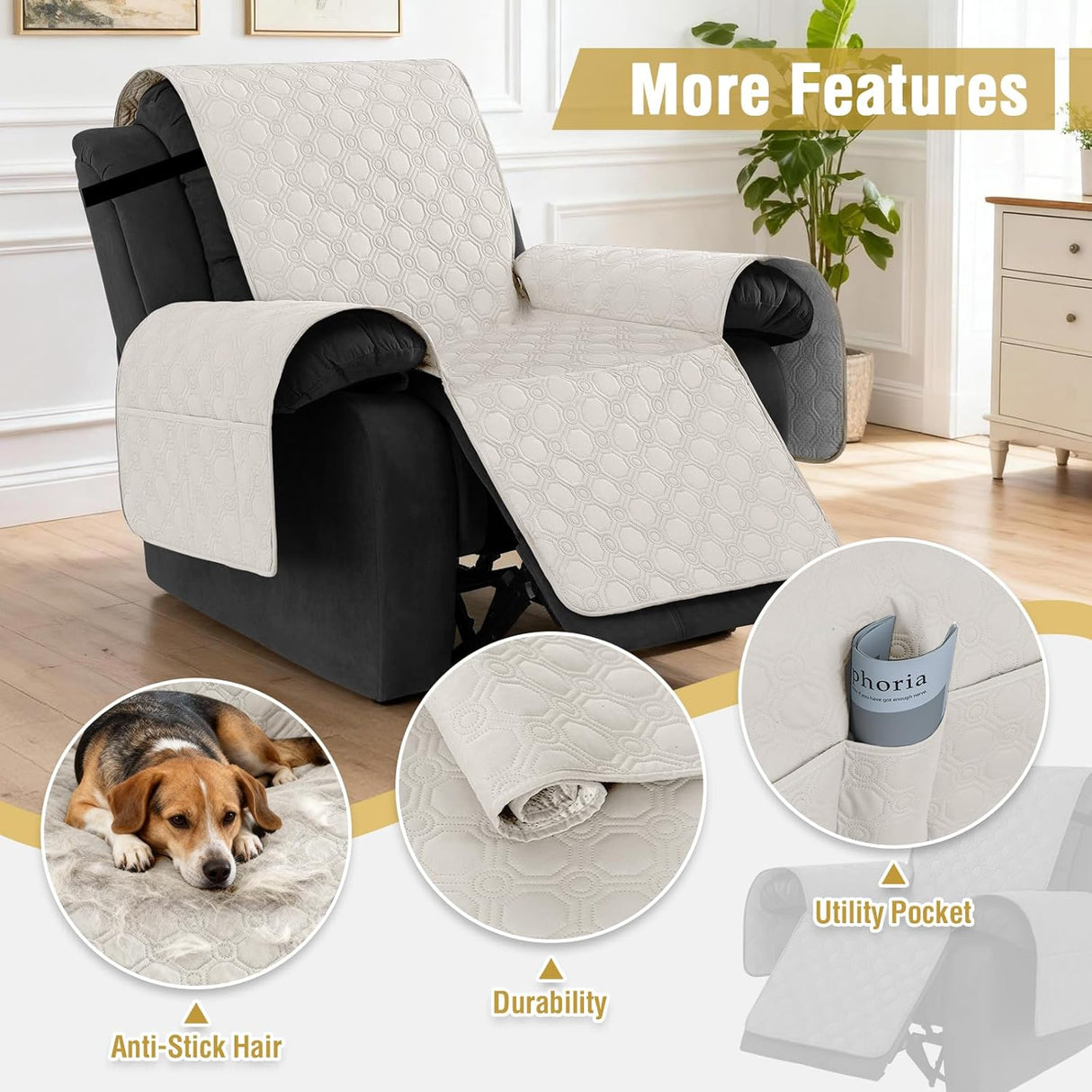 H.VERSAILTEX 100% Waterproof Recliner Chair Cover Non Slip Stay in Place with Pocket