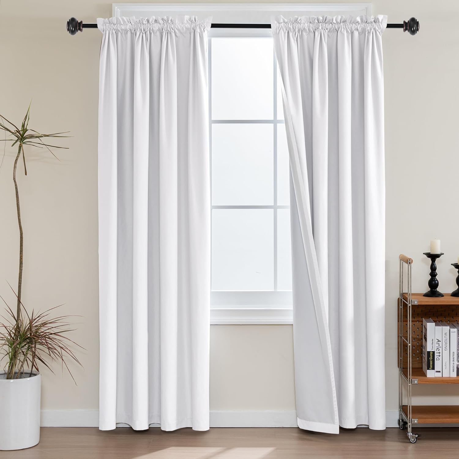 100% Blackout White Liners Window Rod Pocket Curtains