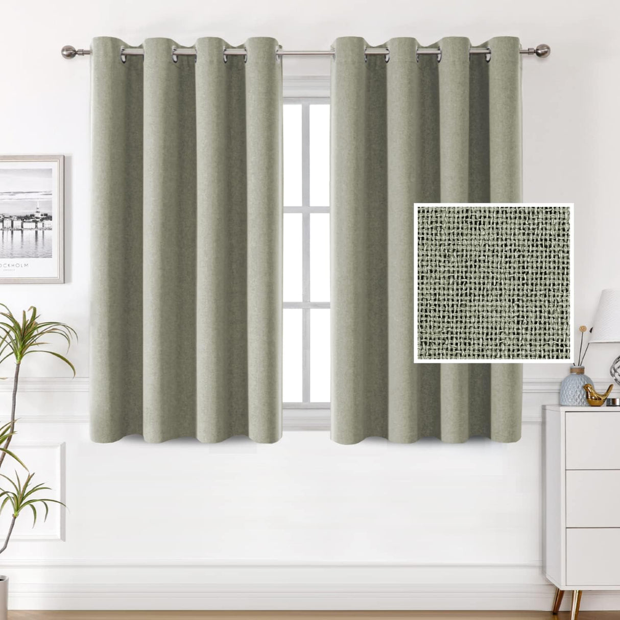 H.VERSAILTEX 100% Blackout Linen Curtains Thermal Insulated Textured Burlap Grommet Window Drapes 2 Panels