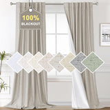 100% Blackout Curtains for Bedroom Faux Linen Texture Thermal Back Tab/Rod Pocket/Hook Belt Draperies 2 Panels