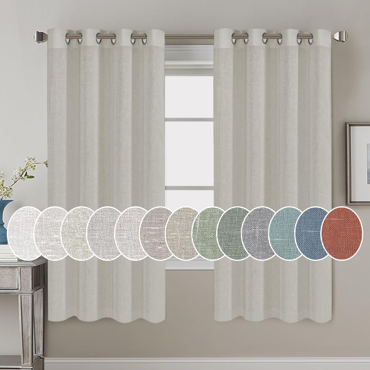 Light Filtering Linen Textured Curtains Grommet Curtains
