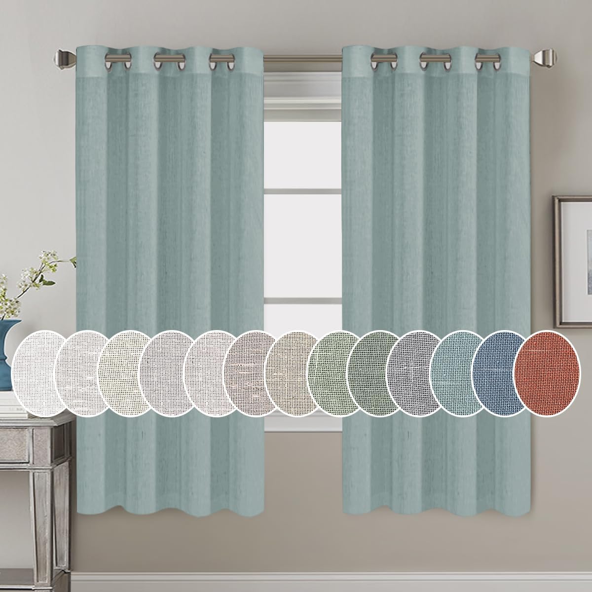 Light Filtering Linen Textured Curtains Grommet Curtains