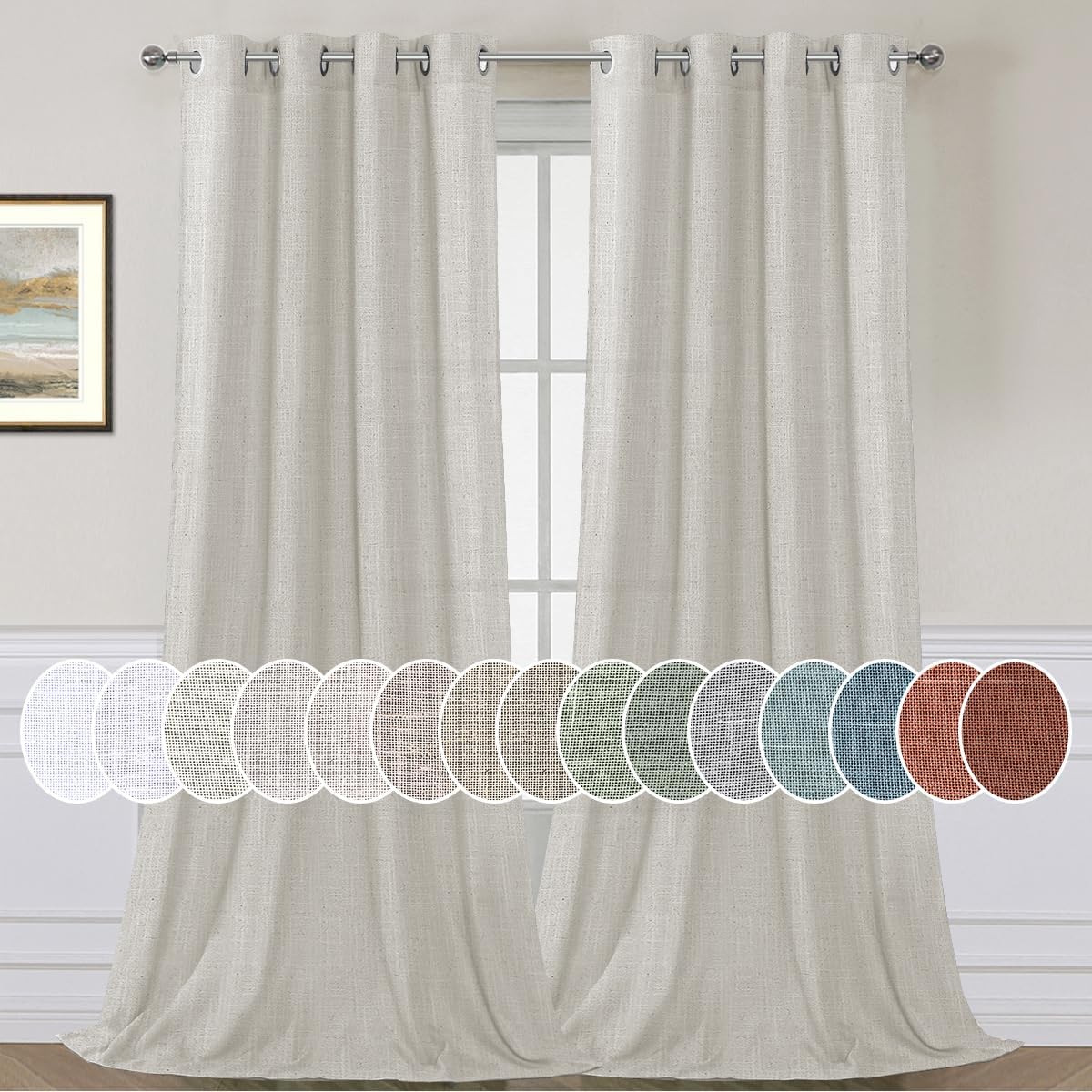 Light Filtering Linen Textured Curtains Grommet Curtains