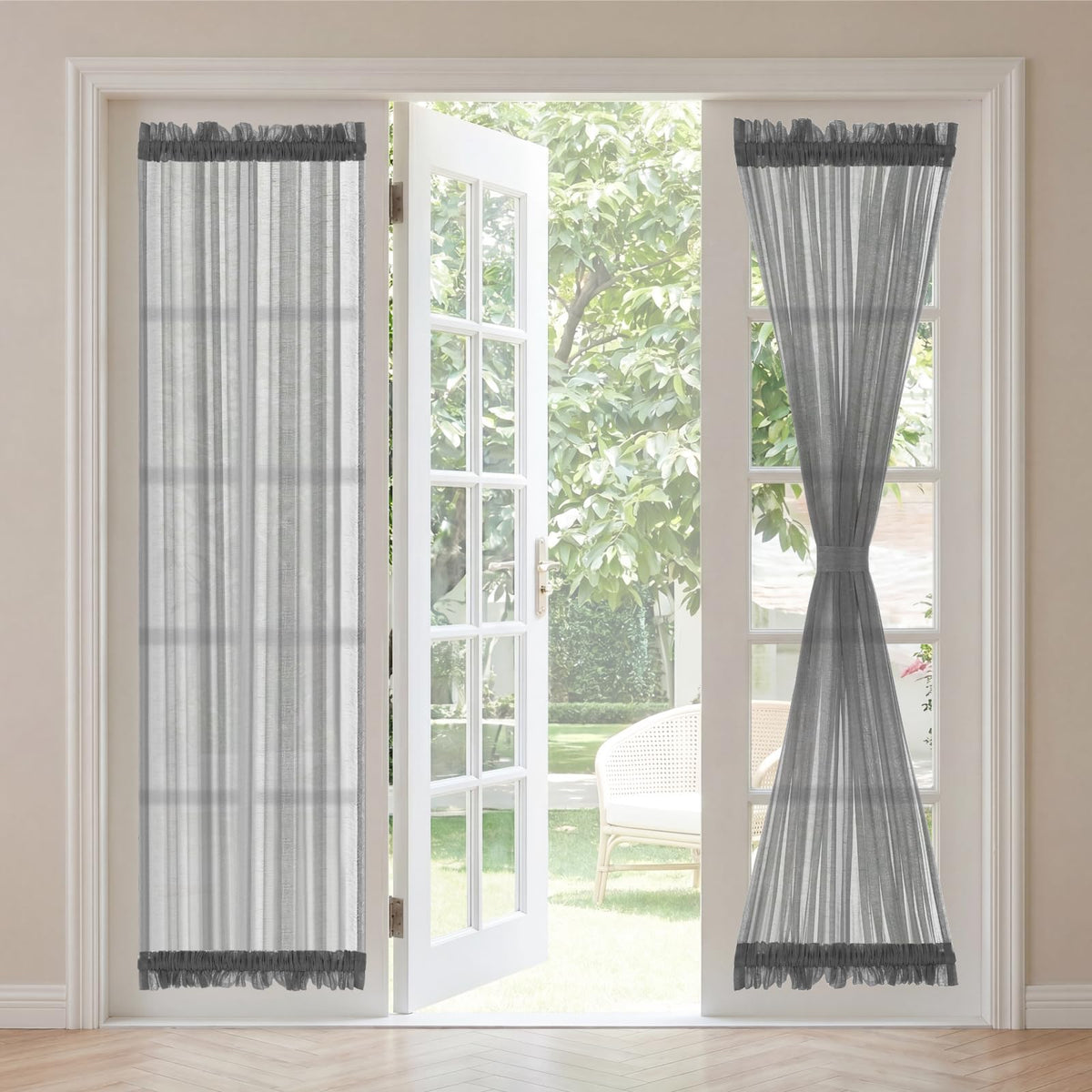 H.VERSAILTEX Linen French Door Curtains Semi Sheer Light Reducing Privacy Doors Window Cover with Tieback | Rod Pocket 1 Panel Door Shades for Glass Living Room Doorways,52" W x 72" L,Linen
