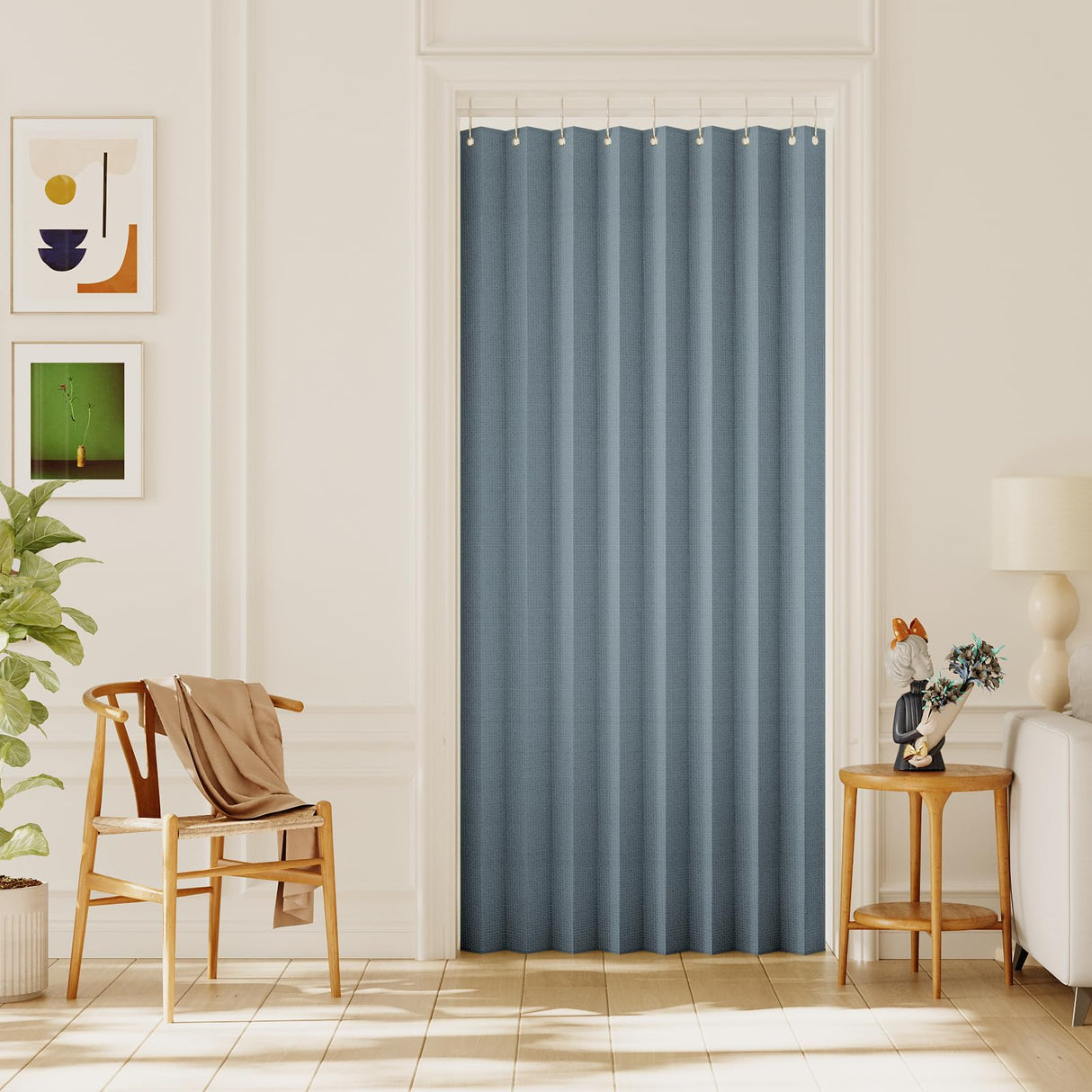H.VERSAILTEX 100% Blackout Linen Curtain Accordion Door Curtains for Doorway Privacy Folding Closet Door Curtain Room Divider Sliding Door Shade with Hooks, 1 Panel, W55 x L78, Heather Taupe