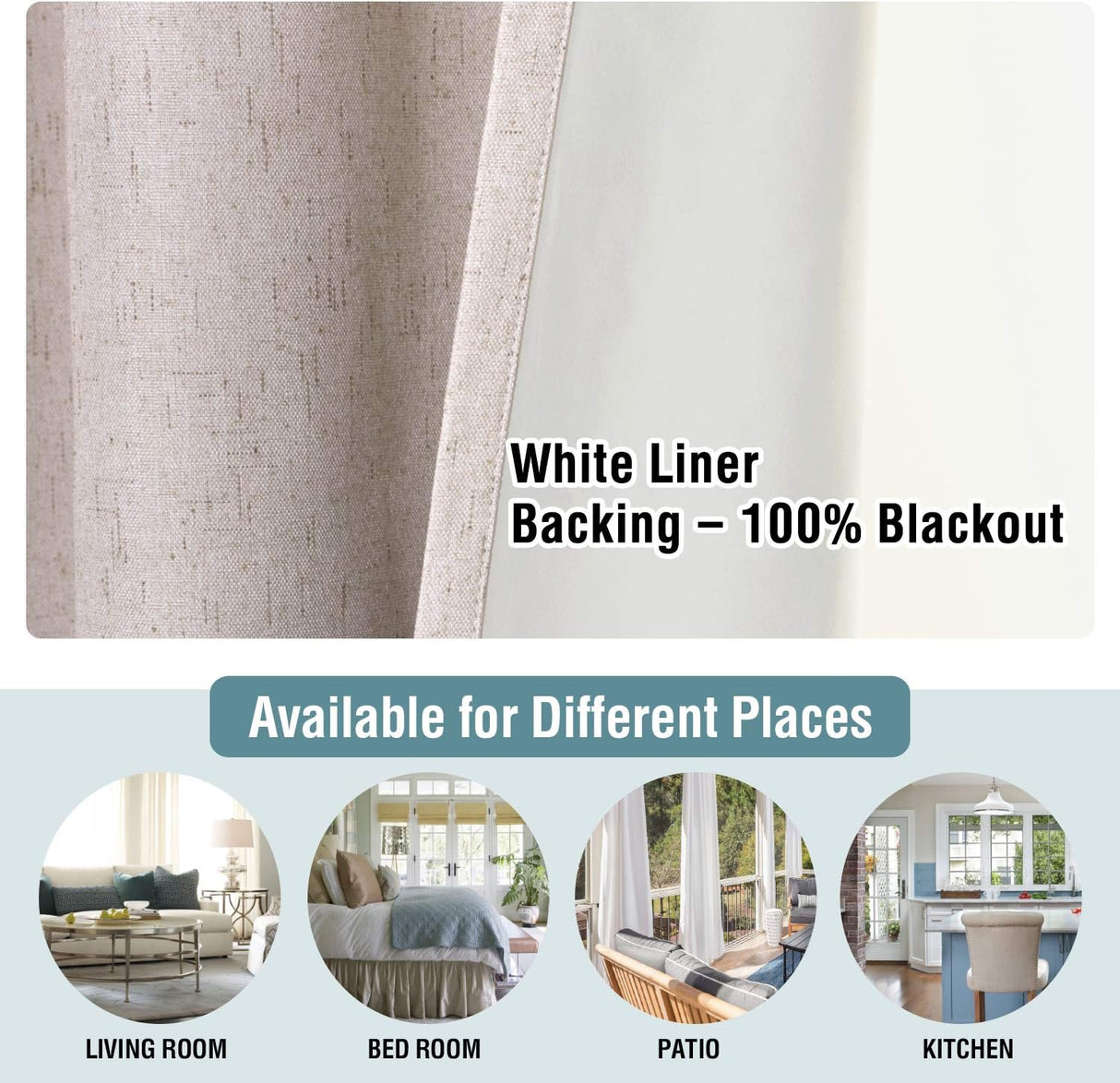 Linen Blackout Thermal Insulated  White Liner Grommet Top Curtains