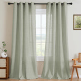 H.VERSAILTEX Natural Linen Curtains 63 inches Long for Living Room 2 Panels Back Tab Loop Pocket Textured Light Filtering Semi Sheer Curtains Rustic Farmhouse Boho Curtain for Bedroom, Sea Grass