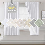 100% Blackout Curtains for Bedroom Faux Linen Texture Thermal Back Tab/Rod Pocket/Hook Belt Draperies 2 Panels