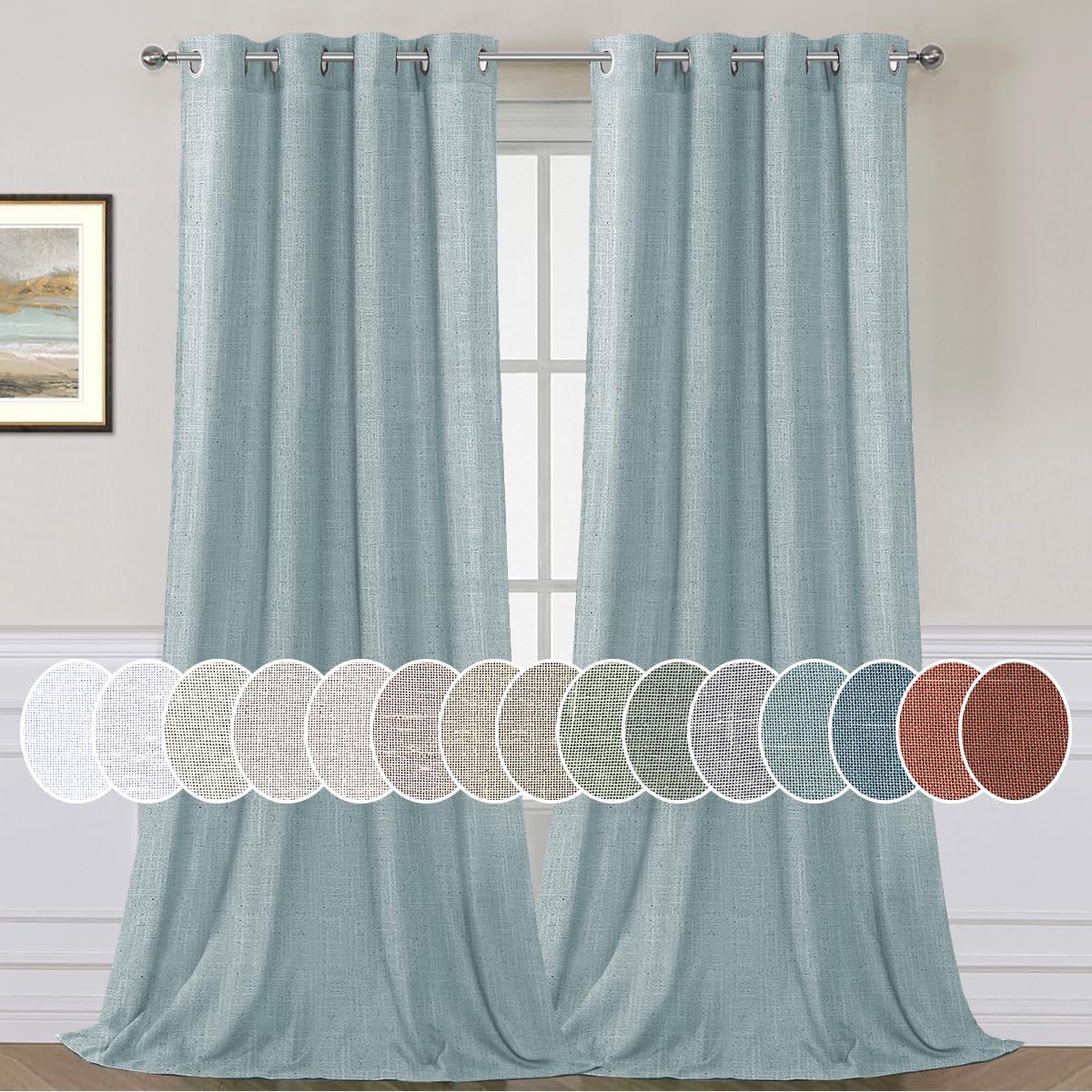 Light Filtering Linen Textured Curtains Grommet Curtains
