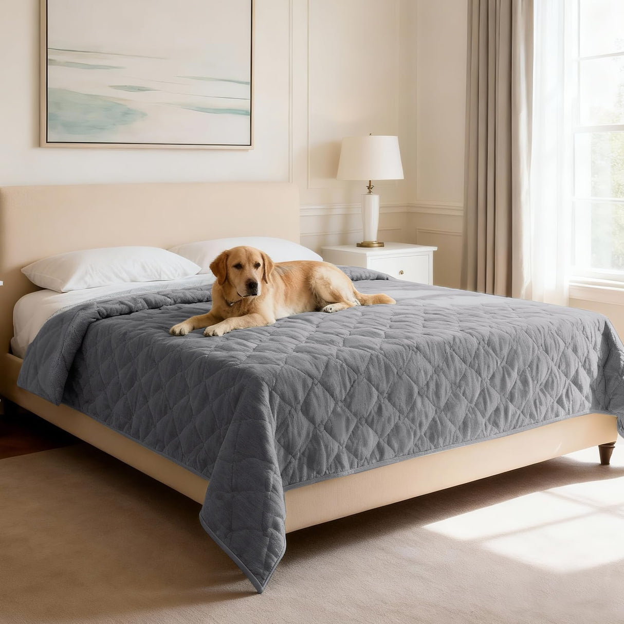 H.VERSAILTEX Couch Cover Chenille Pet Fuzzy Sofa Covers for 3 Cushion Couch Anti Slip Washable Sofa Slipcovers with Strap Soft Couch Protector Cover for Dogs Cats Kids(36" x 74",Khaki)