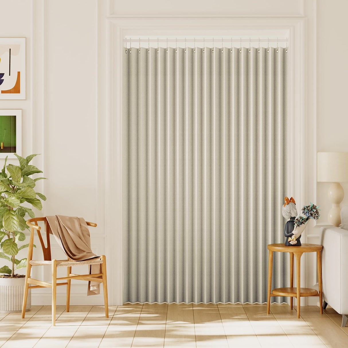 H.VERSAILTEX 100% Blackout Linen Curtain Accordion Door Curtains for Doorway Privacy Folding Closet Door Curtain Room Divider Sliding Door Shade with Hooks, 1 Panel, W55 x L78, Heather Taupe