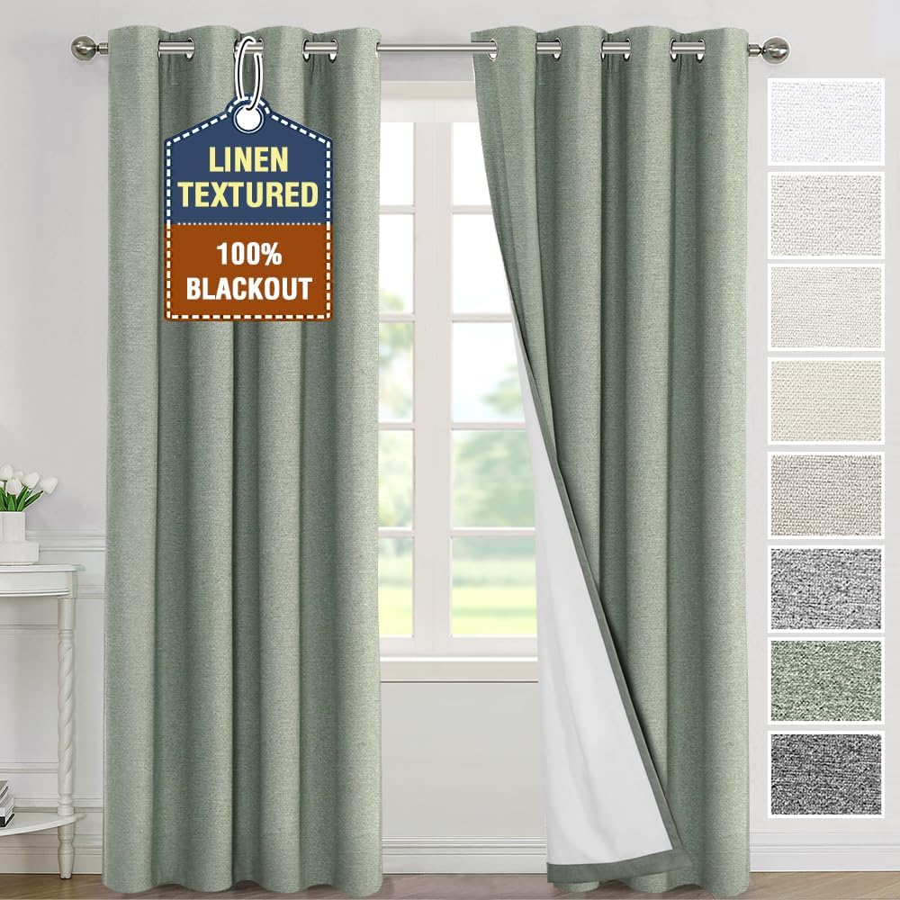 H.VERSAILTEX Linen 100% Blackout Drapes Full Coverage Heat Blocking Curtains for Bedroom