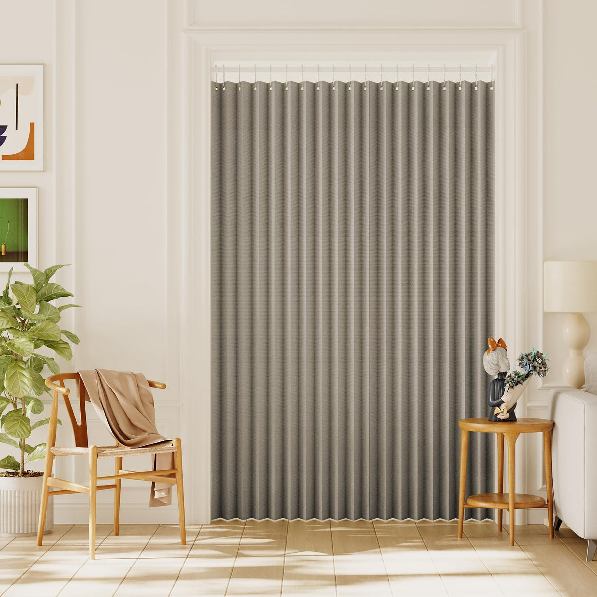 H.VERSAILTEX 100% Blackout Linen Curtain Accordion Door Curtains for Doorway Privacy Folding Closet Door Curtain Room Divider Sliding Door Shade with Hooks, 1 Panel, W55 x L78, Heather Taupe