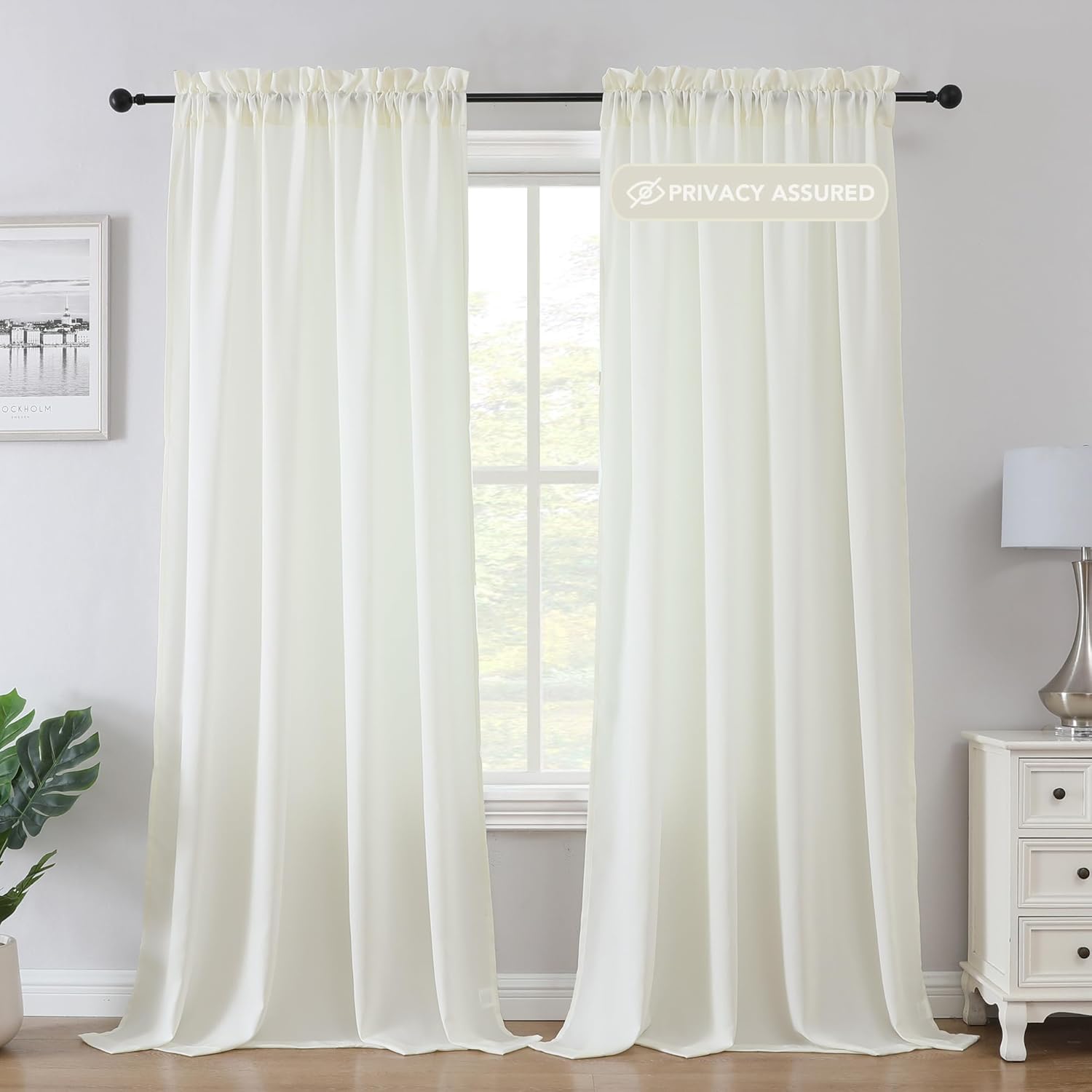 H.VERSAILTEX Sheer Curtains 84 inches Long Non-See-Through Farmhouse Curtains for Living Room Light Filtering Semi Sheer Panels for Bedroom Privacy Window Drapes 2 Panels Rod Pocket, Beige