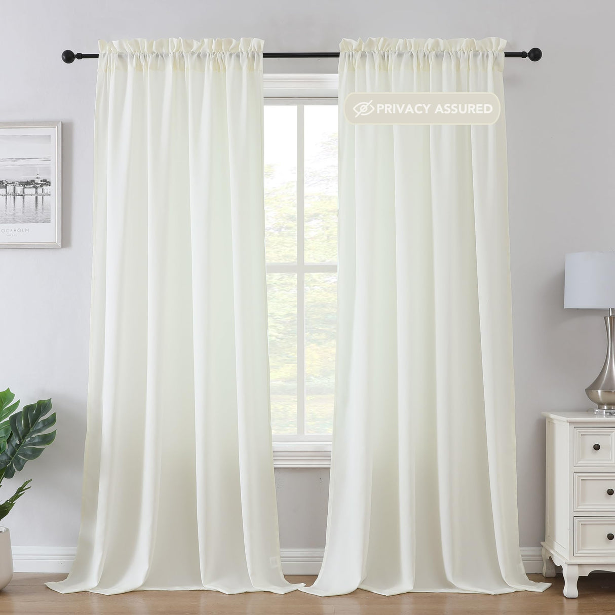 H.VERSAILTEX Sheer Curtains 84 inches Long Non-See-Through Farmhouse Curtains for Living Room Light Filtering Semi Sheer Panels for Bedroom Privacy Window Drapes 2 Panels Rod Pocket, Beige