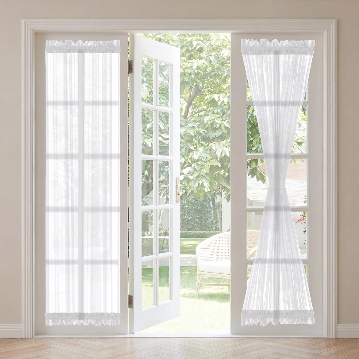 H.VERSAILTEX Linen French Door Curtains Semi Sheer Light Reducing Privacy Doors Window Cover with Tieback | Rod Pocket 1 Panel Door Shades for Glass Living Room Doorways,52" W x 72" L,Linen