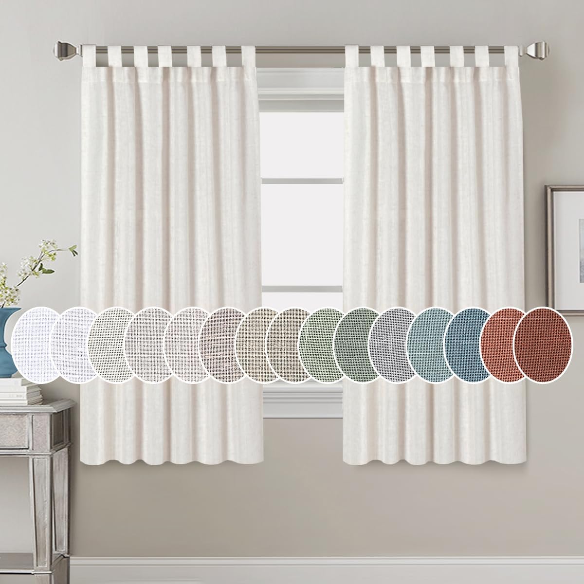 Natural Linen Tab Top Curtains Semi Sheer Curtains