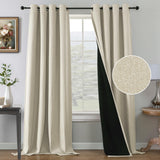 H.VERSAILTEX Farmhouse Boho Curtains for Living Room, 90% Blackout Drapes for Bedroom Energy Efficient, 96 Inch Long Windows Grommet Curtains, Burlap Textured 2 Panels, W52 x L96in, Heather Ivory