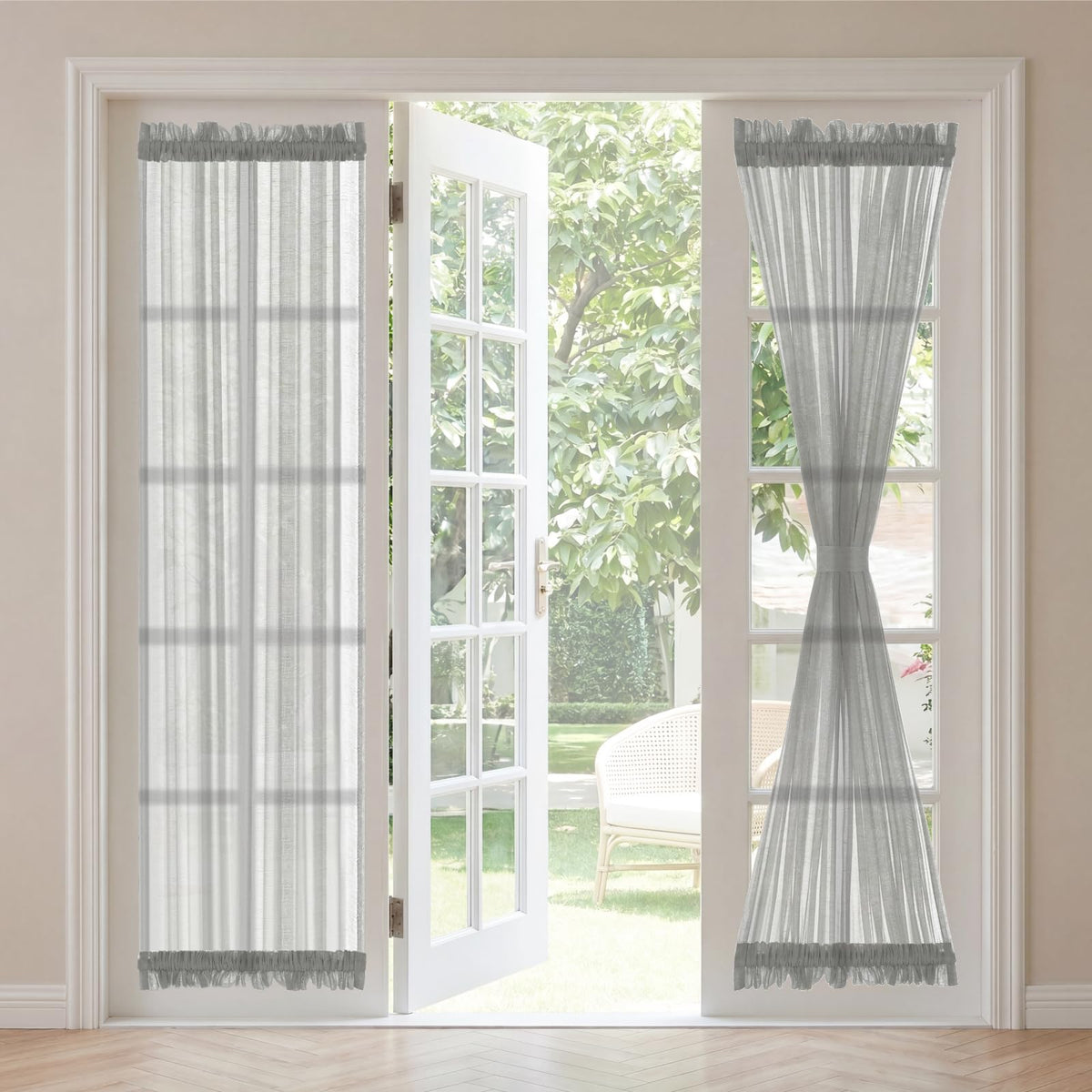 H.VERSAILTEX Linen French Door Curtains Semi Sheer Light Reducing Privacy Doors Window Cover with Tieback | Rod Pocket 1 Panel Door Shades for Glass Living Room Doorways,52" W x 72" L,Linen