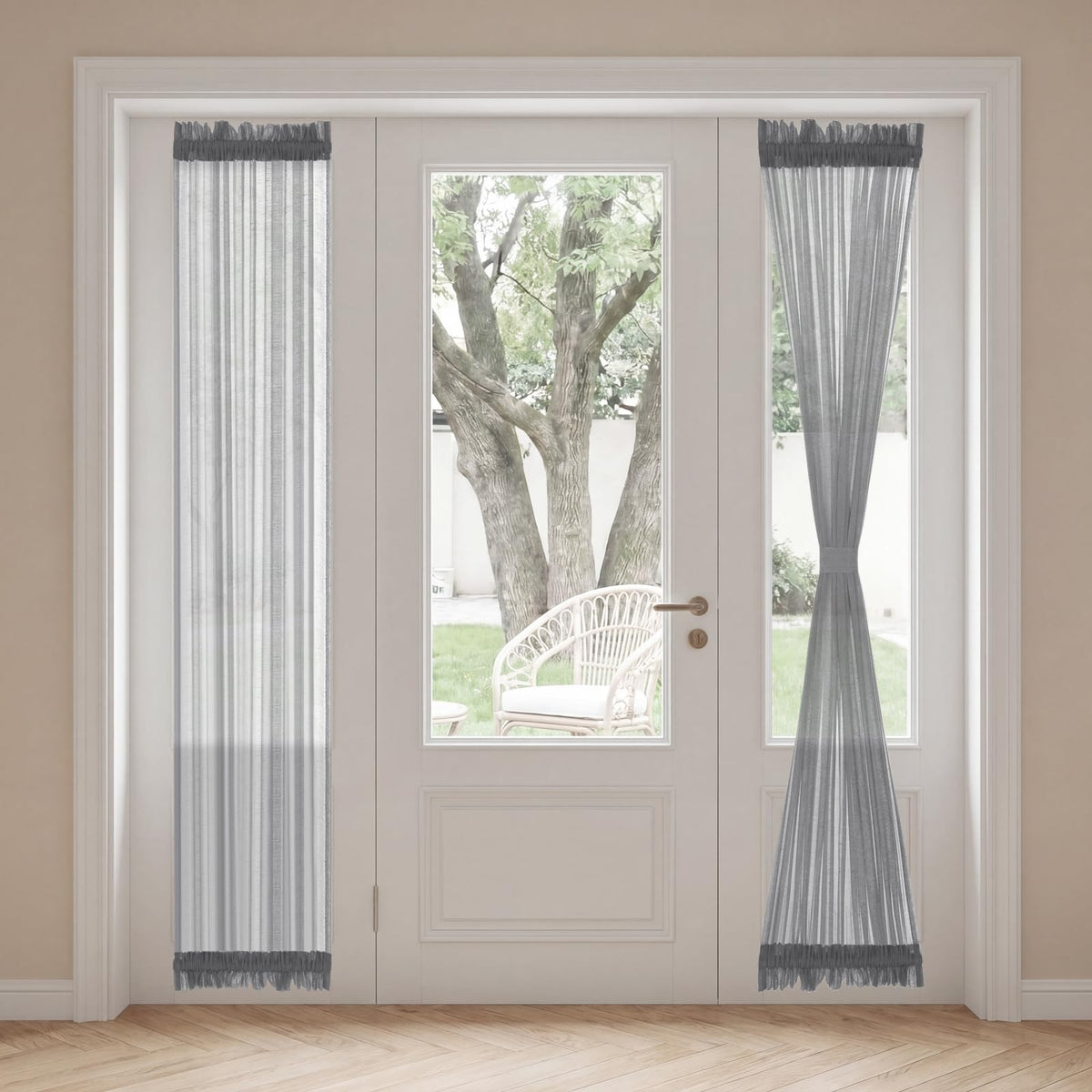 H.VERSAILTEX Linen French Door Curtains Semi Sheer Light Reducing Privacy Doors Window Cover with Tieback | Rod Pocket 1 Panel Door Shades for Glass Living Room Doorways,52" W x 72" L,Linen