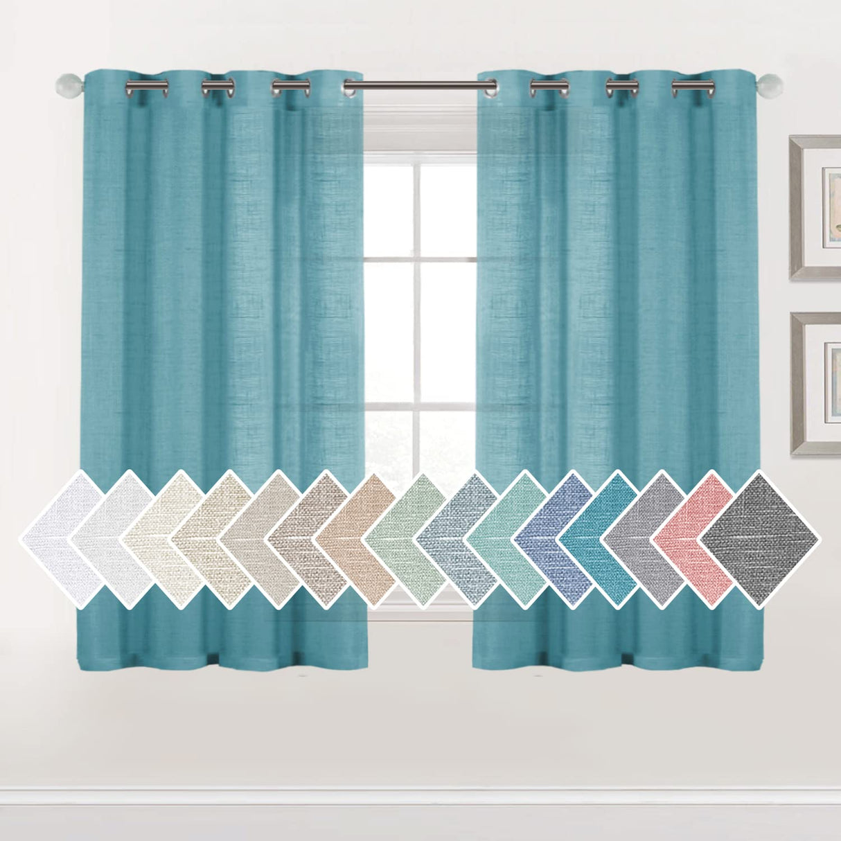 H.VERSAILTEX Linen Sheer Curtains 84 Inch Length Semi Sheer Curtains for Living Room Light Filtering Curtains, 2 Panels (52" W x 84" L, Sea Mist)
