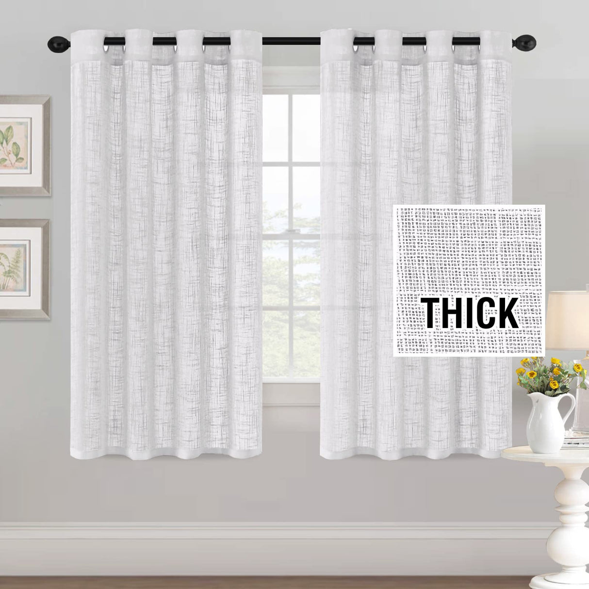 H.VERSAILTEX Linen Blended Curtains - Natural Linen Textured, Light Filtering Nickel Grommet 2 Panel Sets, 52" x 84", Angora for Living Room & Bedroom