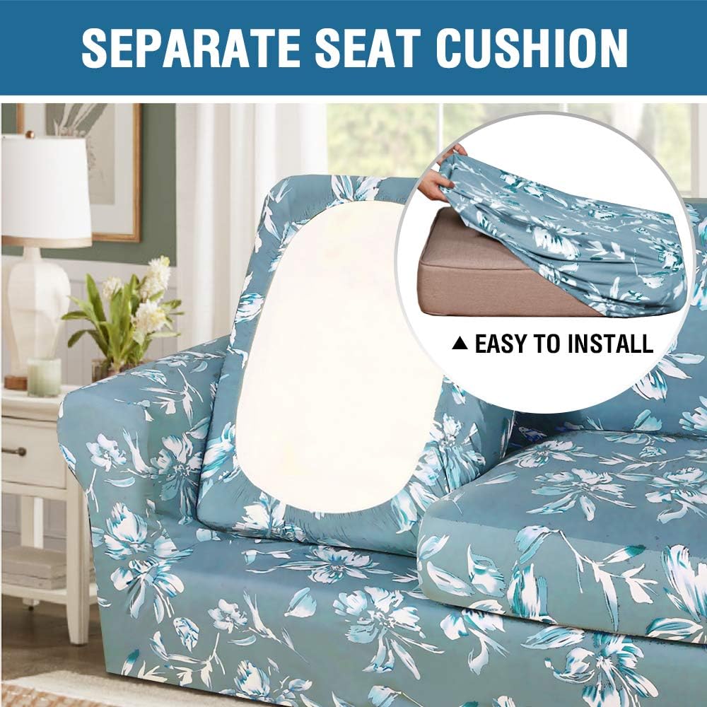 H.VERSAILTEX Super Stretch 3 Pieces Sofa Covers for 2 Cushion Couch Covers Sofa Slipcovers Feature Soft Thick Bouncy Modern Style with Individual Cushion Covers Pet Friendly - Loveseat, Aqua