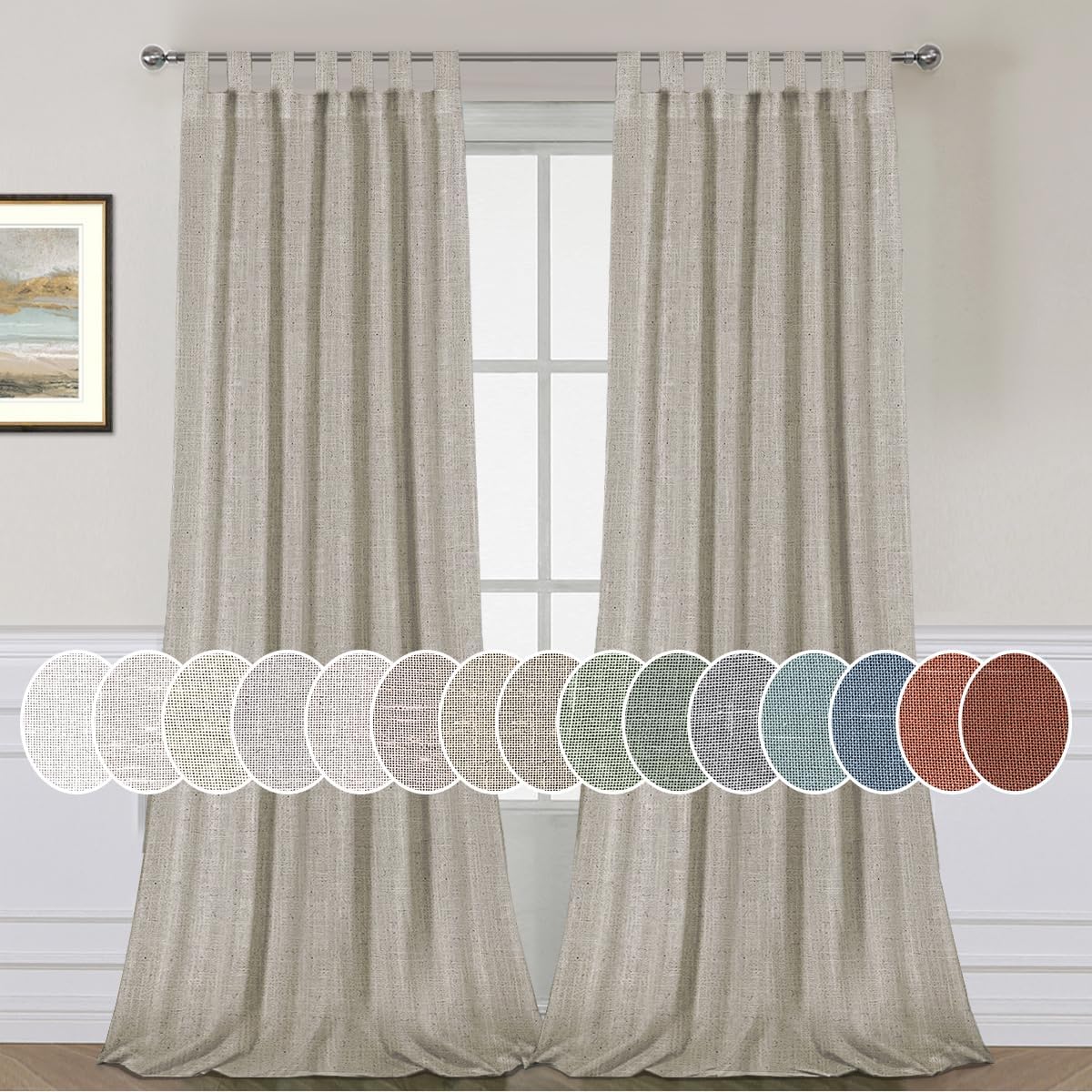 Natural Linen Tab Top Curtains Semi Sheer Curtains