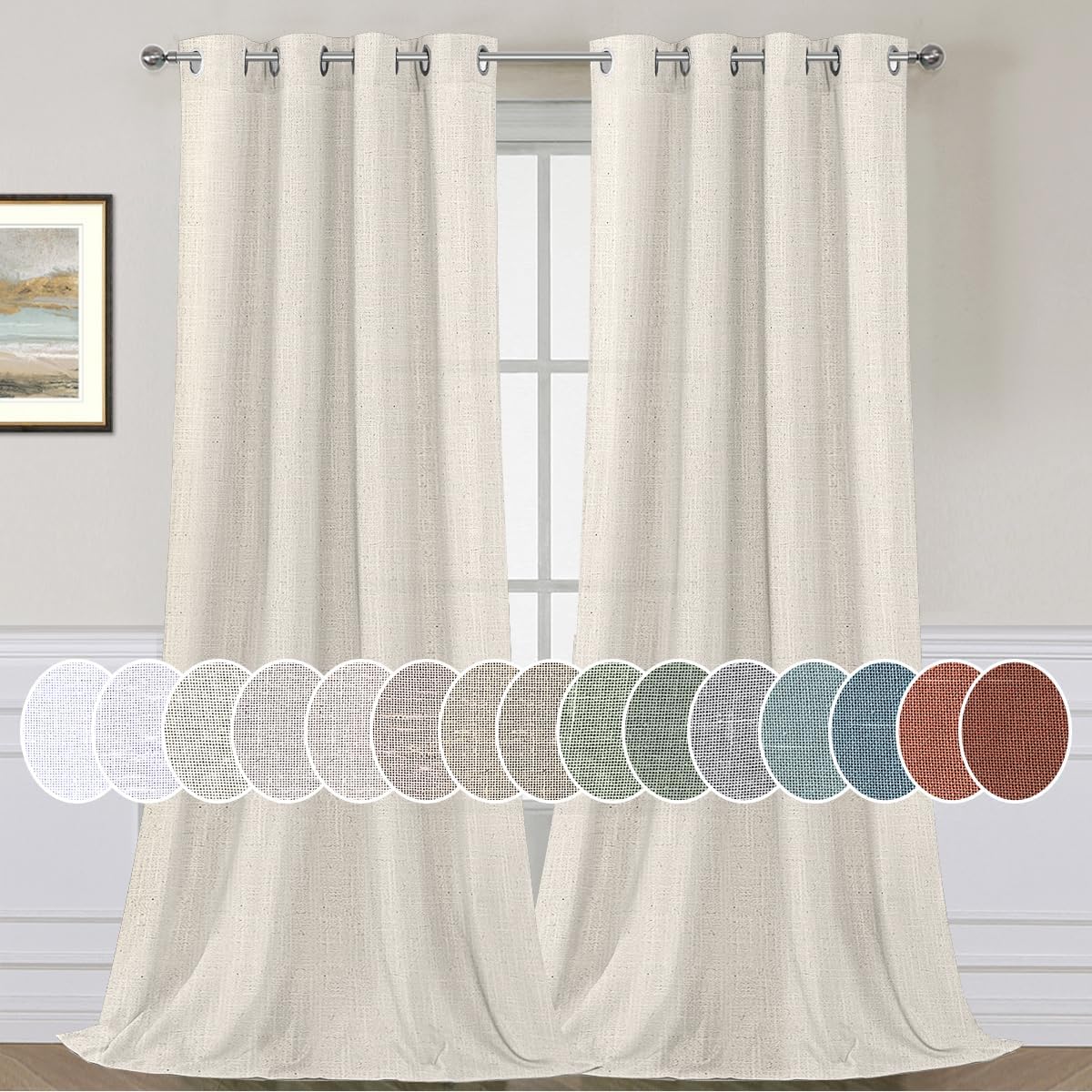 Light Filtering Linen Textured Curtains Grommet Curtains
