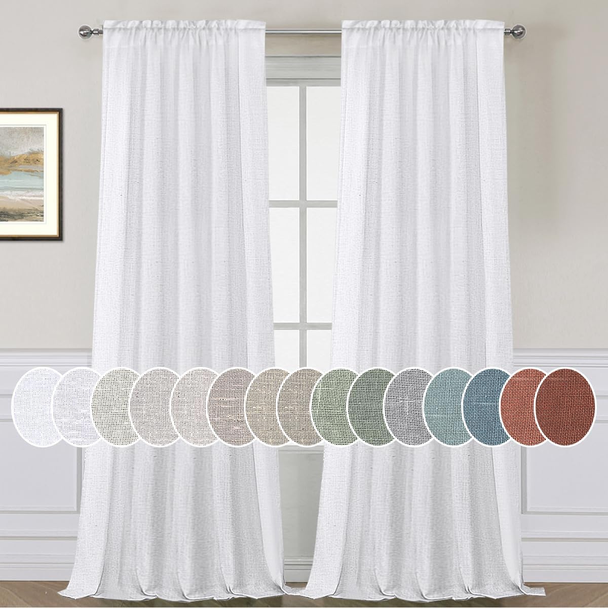 Natural Linen Rod Pocket Curtains Semi Sheer Curtains