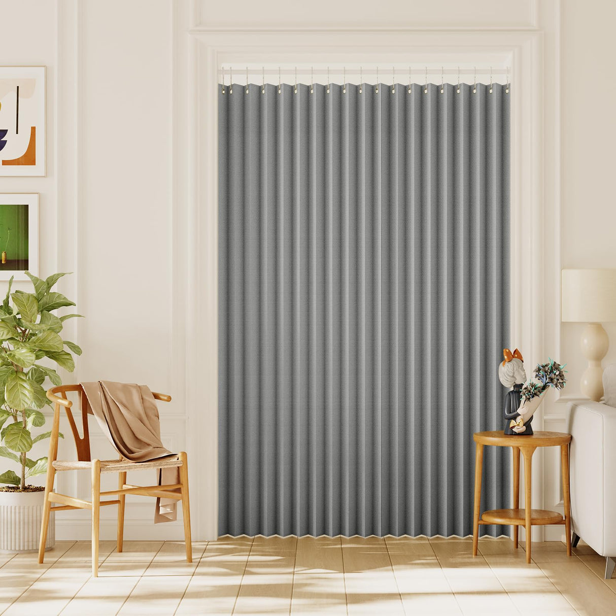 H.VERSAILTEX 100% Blackout Linen Curtain Accordion Door Curtains for Doorway Privacy Folding Closet Door Curtain Room Divider Sliding Door Shade with Hooks, 1 Panel, W55 x L78, Heather Taupe