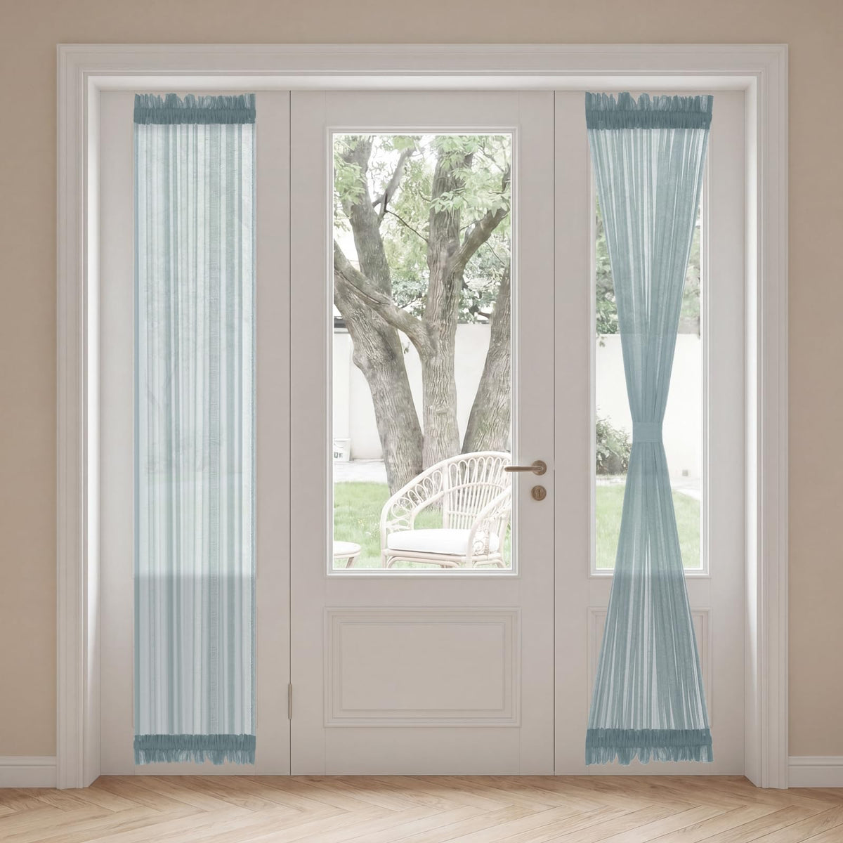 H.VERSAILTEX Linen French Door Curtains Semi Sheer Light Reducing Privacy Doors Window Cover with Tieback | Rod Pocket 1 Panel Door Shades for Glass Living Room Doorways,52" W x 72" L,Linen