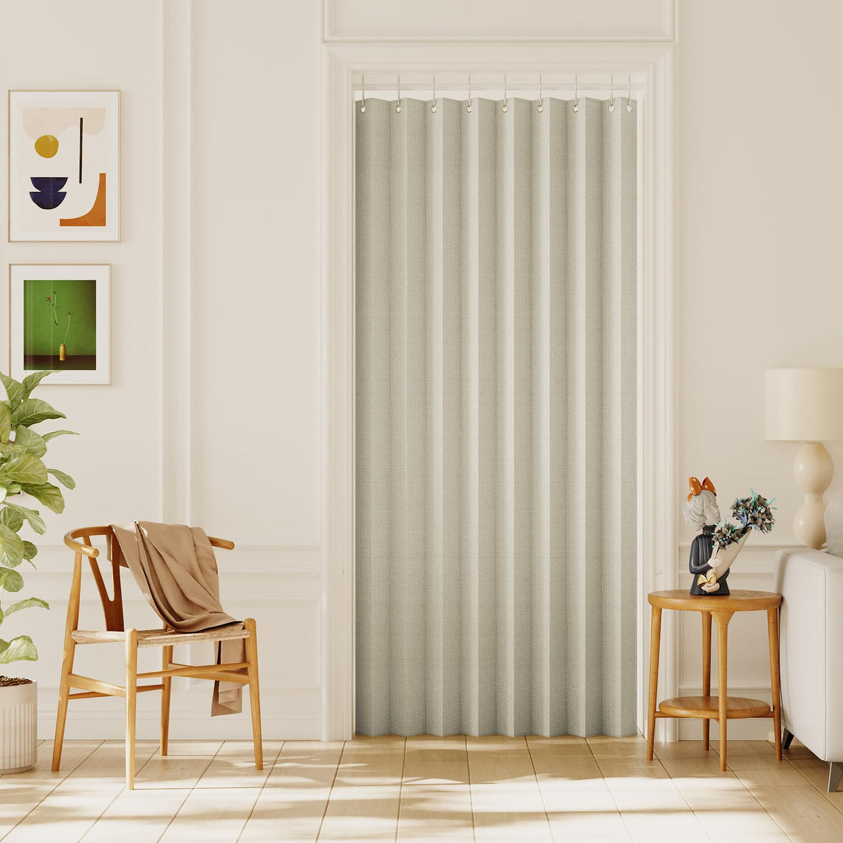 H.VERSAILTEX 100% Blackout Linen Curtain Accordion Door Curtains for Doorway Privacy Folding Closet Door Curtain Room Divider Sliding Door Shade with Hooks, 1 Panel, W55 x L78, Heather Taupe