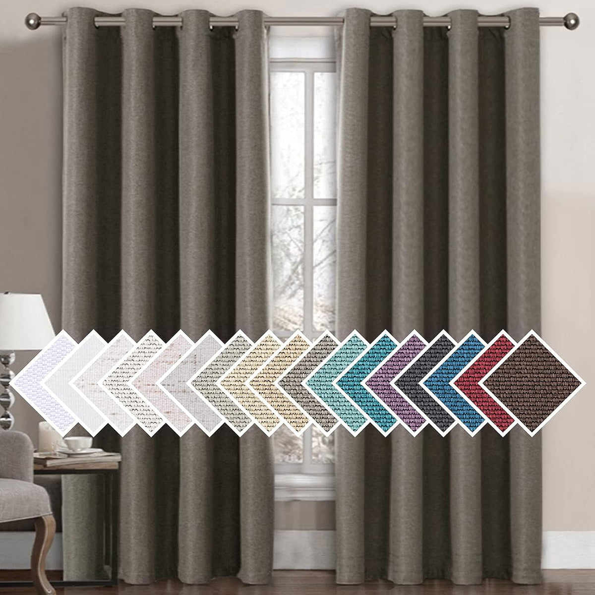 Faux Linen Blackout Thermal Insulated Grommet Curtain