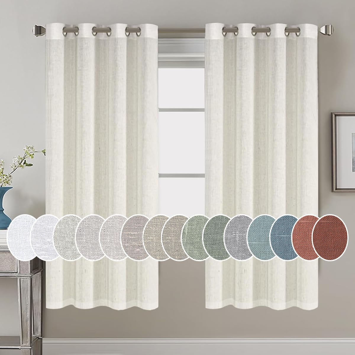 Light Filtering Linen Textured Curtains Grommet Curtains