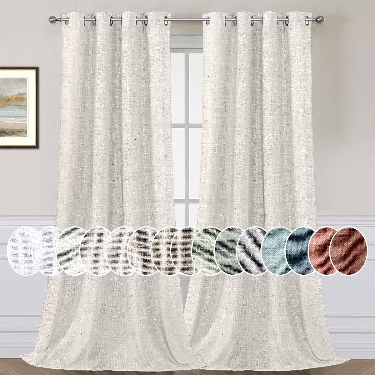 Light Filtering Linen Textured Curtains Grommet Curtains